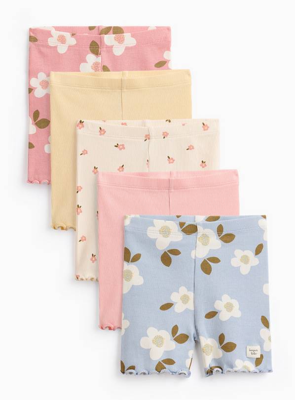 Floral & Plain Cycling Shorts 5 Pack Up to 3 mths